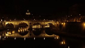 Night view video of Basilica San Pietro, Rome, Italy