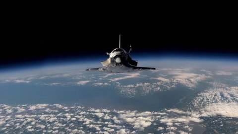 Space shuttle floats in space. Perfect of computer graphics videos about: space, earth, orbit, ISS, the International Space Station, astronauts, NASA and discovery 库存视频