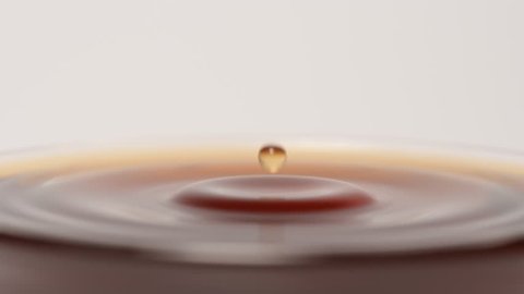 SLOW MOTION: Macro shot of falling tea drop in a tea