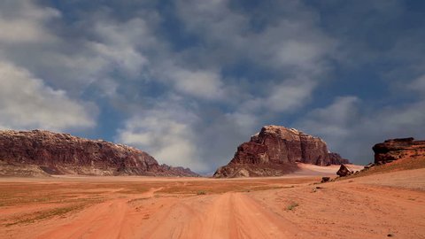 Wadi Rum Desert, Jordan, Middle East-- also known as The Valley of the Moon is a valley cut into the sandstone and granite rock in southern Jordan 60 km to the east of Aqaba  