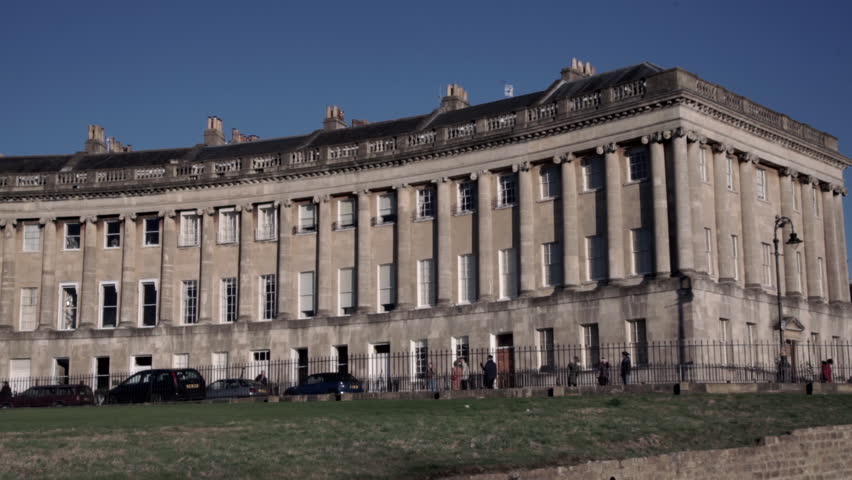 Bath, UK - January 2017: The Royal Crescent in Bath is a sweeping crescent of 30 town houses designed by architect John Wood the Younger. 
