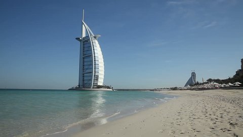 DUBAI - MARCH 14: Jumeirah Beach and the iconic Burj al Arab Hotel, the World's only seven star hotel and Dubai's most recognizable landmark on March 14, 2011 in Dubai, United Arab Emirates