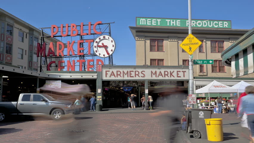 SEATTLE, USA - MAY 12: Timelapse of the Public Market Historic District of