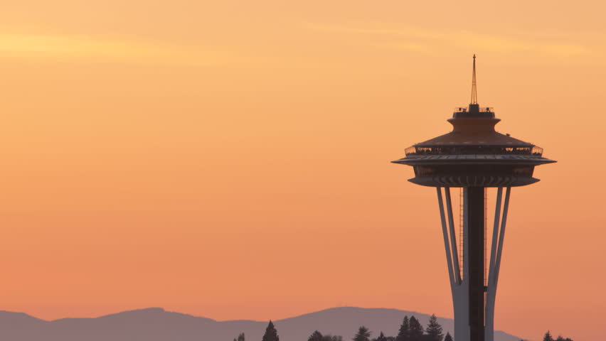 SEATTLE, USA - MAY 12, 2012: Timelapse of Seattle Space Needle during sunset.