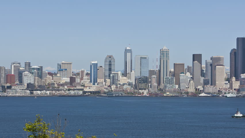 SEATTLE, USA - MAY 12: Timelapse of a cargo freighter in front of the Seattle