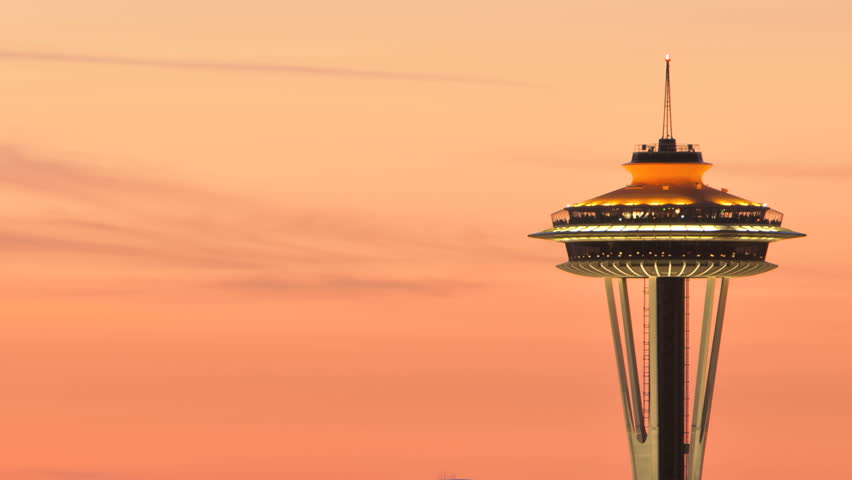 SEATTLE, USA - MAY 12, 2012: Timelapse of Seattle Space Needle during sunset.