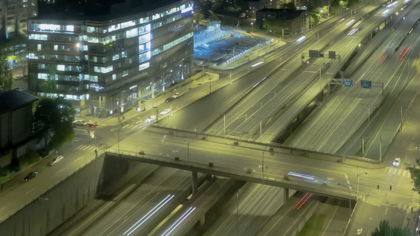 Timelapse of Interstate Traffic during nighttime, view from high viewing point