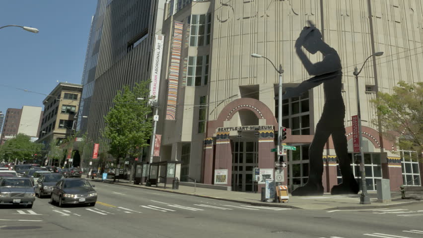 SEATTLE, USA - MAY 12: Timelapse of the Hammering Man in front of the Seattle