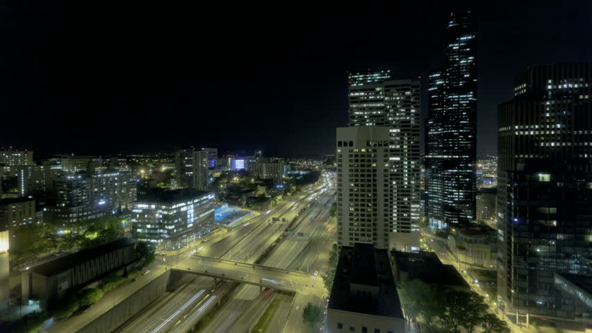 Timelapse of Interstate Traffic during nighttime, view from high viewing point