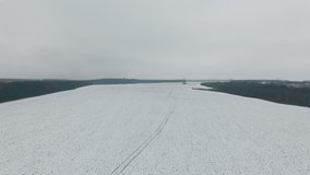 winter fields aerial panoramic view on snow desert