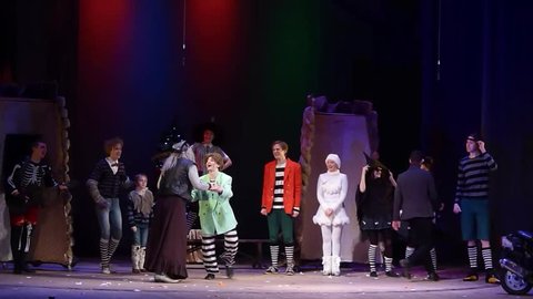 DNIPRO, UKRAINE - JANUARY 9, 2017: Save Snow White performed by members of the Dnipro State Drama Theatre