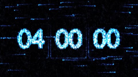 Clocks are set at 04:00 starting a new countdown. The countdown on the computer screen. Zero countdown