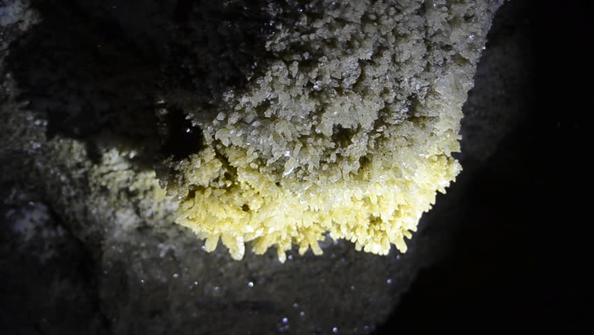 Druze gypsum crystals in the cave. Kryshtaleva cave, Ukraine