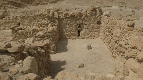 part of the excavated building ruins of the essene community at qumran near the dead sea in israel