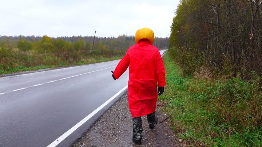 bright red raincoat