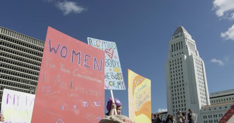 Women's March in Los Angeles, California. Over 500,000 people gathered in downtown Los Angeles. January 21, 2017
