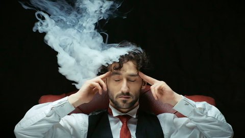 Stress with businessman and smoke in head