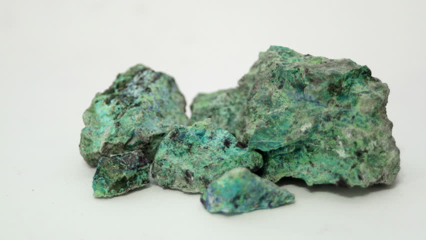 A sample of the copper mine oxide ores Malachite and Chrysocolla in the raw mineral state.