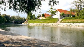 Ljubljanica river and riverbanks in the city center of Ljubljana. Timelapse video. HD1080p.