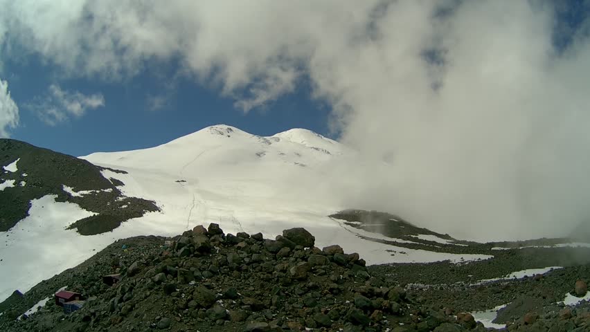 Time-lapse video.
The mountaineering camp on the north side of Mount Elbrus.
Fast moving clouds near the glacier of Mount Elbrus.
Altitude 3800 meters.
