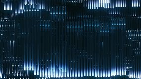 A complex wall of lights that moves like a electrical impulse. Technology and science fiction. Electronic music, video mapping and facade projections, you tube and background for motion graphics.