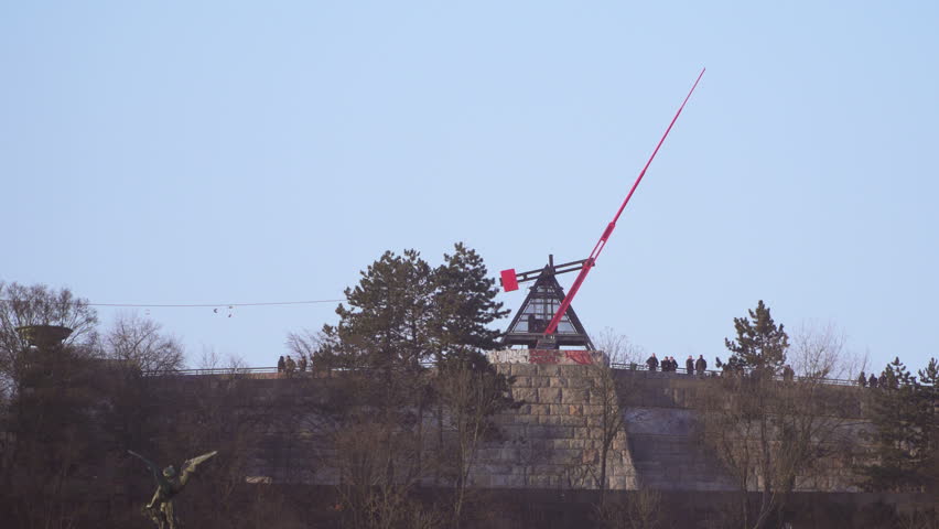 PRAGUE, CZECH REPUBLIC - JANUARY 22, 2017: Prague Metronome, giant, functional metronome in Letna Park, overlooking the Vltava River and the city center of Prague as city landmark.
4k
