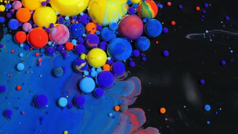 Bright Collors Bubbles Slow Motion Oil Beautiful Paint Surface Red Blue Black And Yellow Universe Of Color Moving Multicolored Macro