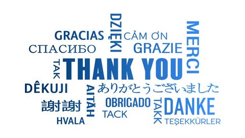 word cloud animation - Thank you in different languages - blue