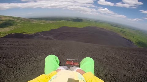 Volcano boarding in Nicaragua, first person view