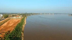  Aerial video from the top of the Mekong River in Thailand.