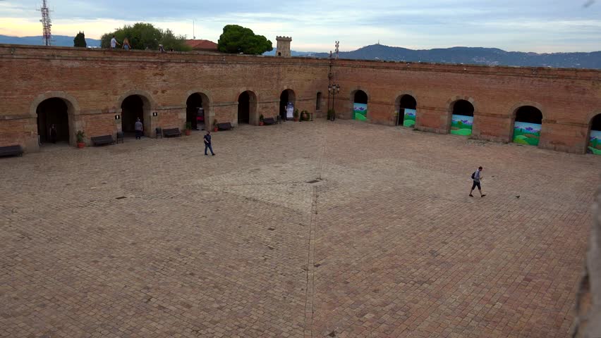 Montjuic Castle in Barcelona. Spain. Shot in 4K (ultra-high definition (UHD)).