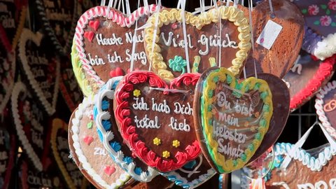 Gingerbread hearts at the Oktoberfest in Munich, Bavaria, Germany