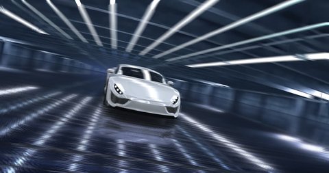 Luxury concept sports car animation with futuristic dashboard display and animated V8 engine