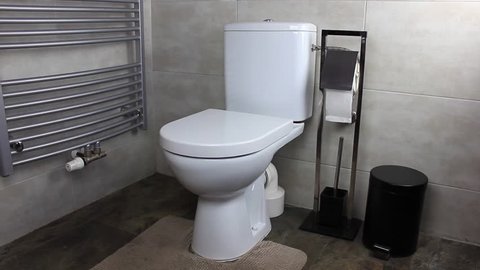 Automatic opening and closing the toilet. (closeup)