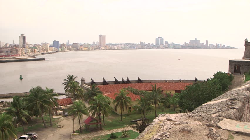 Wide shot of the Famous Malecón street in Havana, Cuba