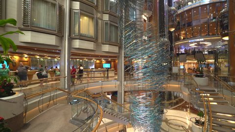 Inside of cruise ship, atrium and shoppi, Stock Video