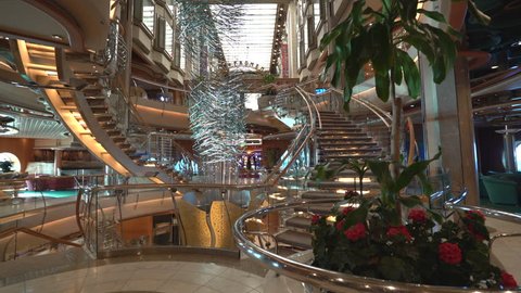 Inside of cruise ship, atrium and shoppi, Stock Video