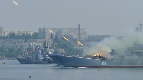 Missile attack Russian military landing craft - July 28, 2016, Crimea, Sevastopol