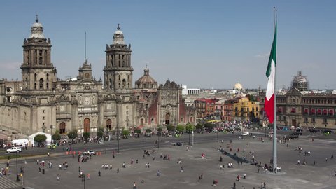 time-lapse of the zocalo in mexico city, with the cathedral at night 