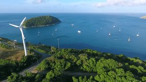 Aerial shot of windmill with the view on small paradise island. Naiharn beach, Phuket. HD