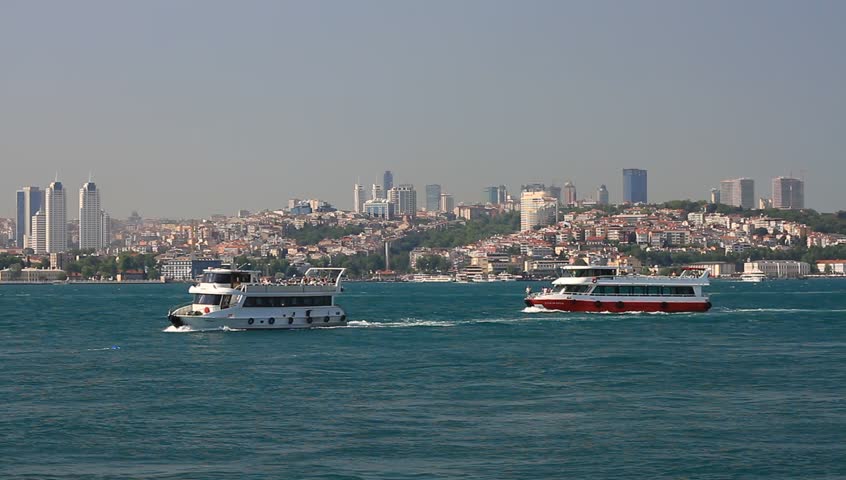 Passenger boats sailing in Bosporus, Istanbul, Turkey
