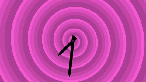 Motion background with spinning clock and running spiral in 12 hour seamless loop. (UHD 3840x2160 24s/30fps)