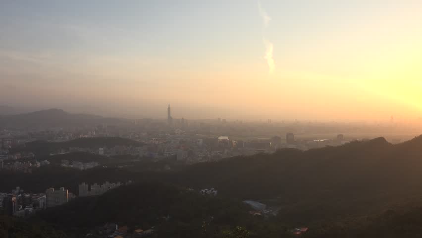 Sunset in Taipei City with the famous Taipei 101. The building was officially classified as the world