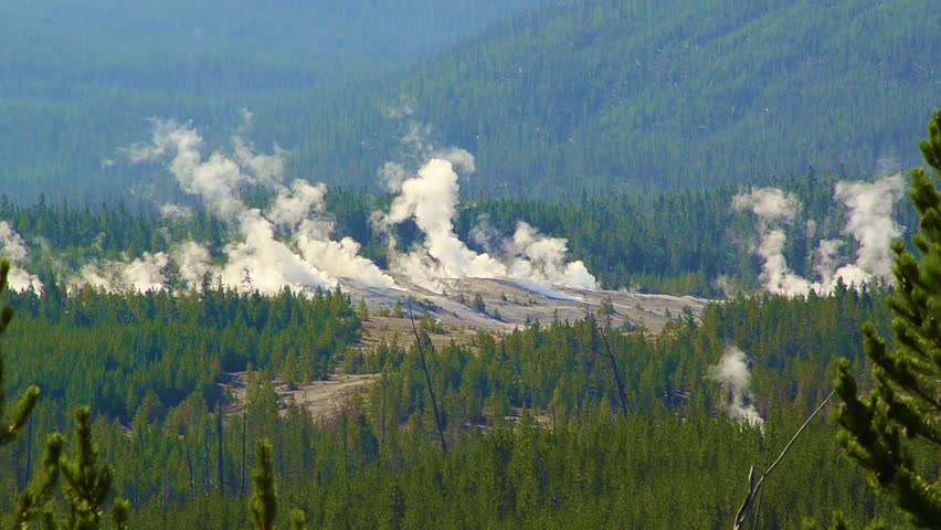 Active volcanic  steam vents in the Yellowstone National Park. Camera Locked.