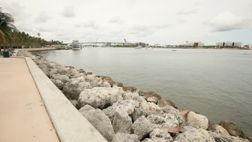 Biscayne Bay at Downtown Miami June 2, 2012 in Miami, FL. Biscayne Bay is a lagoon that is approximately 35 miles long and up to 8 miles wide.