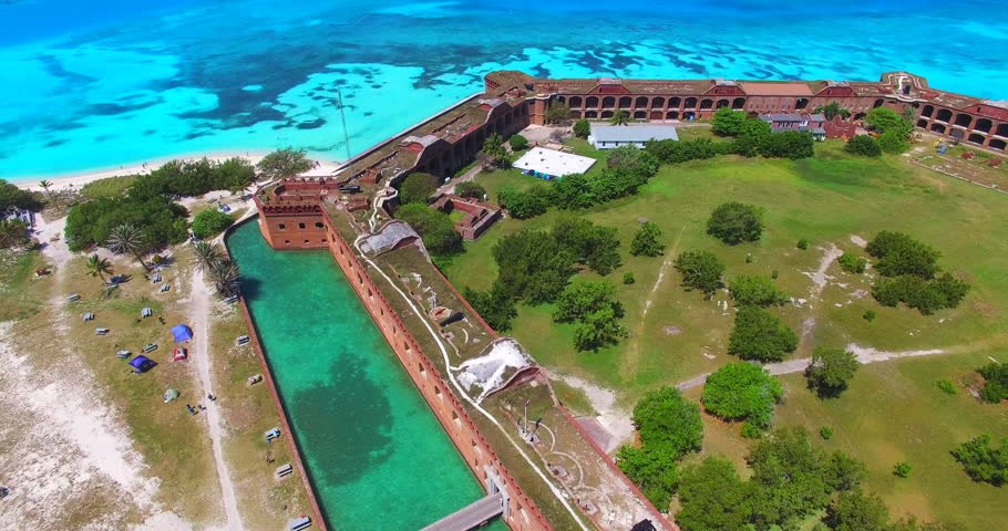 Dry Tortugas National Park. Florida. Fort Jefferson. USA. Aerial view. Yankee freedom ferry .