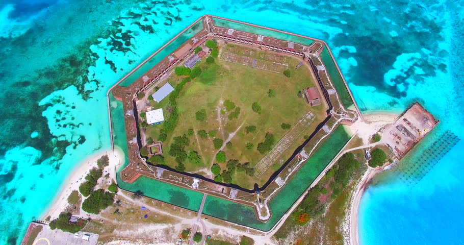 Dry Tortugas National Park. Florida. Fort Jefferson. USA. Aerial view. Yankee freedom ferry .