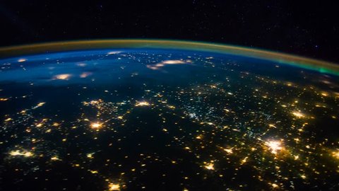 Beautiful time lapse view of Central Great Plains, Mexico to USA at night from the space in 4K.