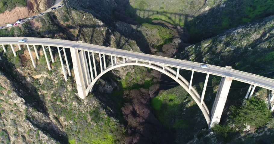 Aerial view of Bixby bridge near Pacific coast in Big Sur, California