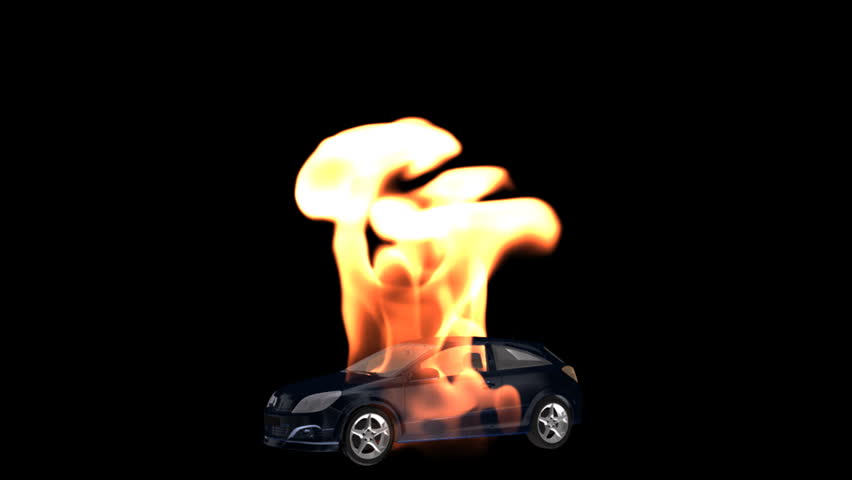 Insurance concept,car rotating surrounded by flames